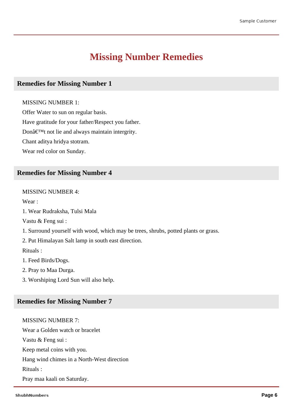 Sample page: Missing Number Remedies